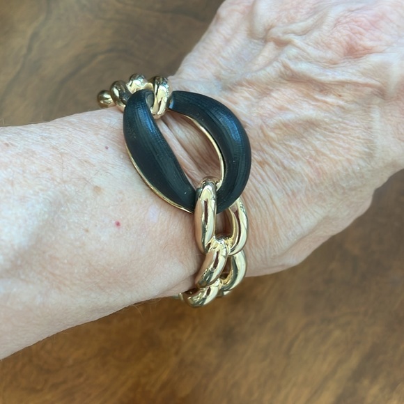 🎃 Alexis Bittar Metallic Gray Lucite Gold-Tone Chain Link Bangle Bracelet - Picture 9 of 12